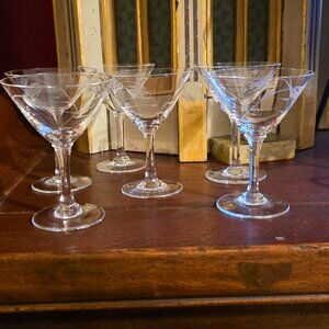 Set of 6 Noritake Sasaki Crystal Cordial Glasses Etched Wheat Pattern